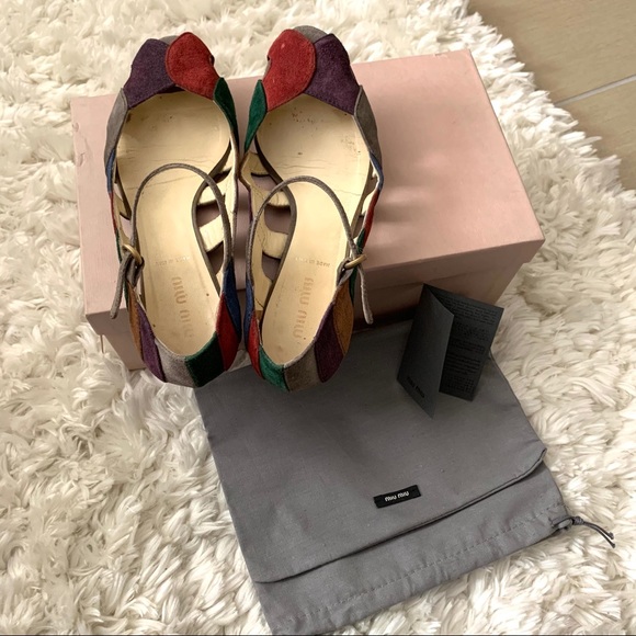 ❤️Miu Miu❤️Multi colors Suede Leather short heels - Picture 6 of 10
